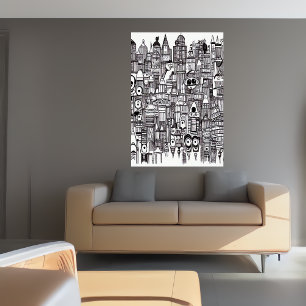 Schwarz-Weiß-Kunst der Stadt   AI Art Poster