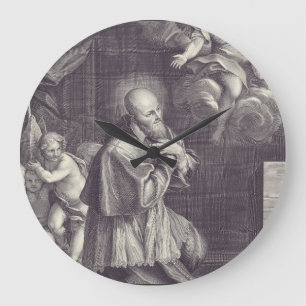 Schwarz-Weiß-Kunst des Heiligen Franz von Sales Große Wanduhr