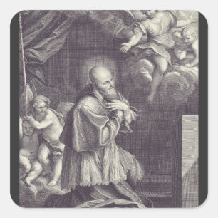 Schwarz-Weiß-Kunst des Heiligen Franz von Sales Quadratischer Aufkleber