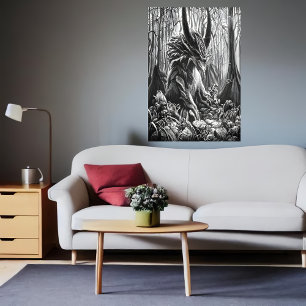 Schwarz-Weiß-Kunst im Wald   Art der AI Poster