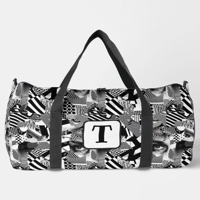 Schwarz-Weiß-Kunstsammlung mit verschiedenen Muste Duffle Bag (Vorderseite)