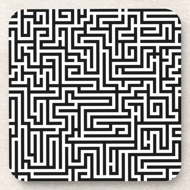 Schwarz-Weiß-Labyrinth-Muster Getränkeuntersetzer (Vorderseite)