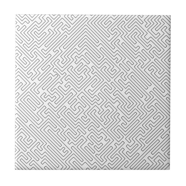 Schwarz-weiß-Labyrinth-Musterumrisse Fliese (Vorderseite)