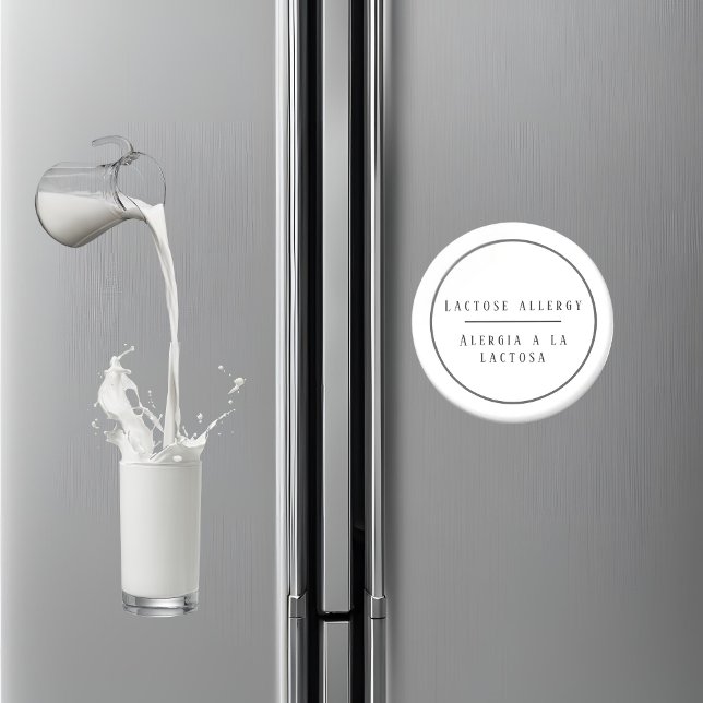 Schwarz-Weiß-Laktose-Allergie Spanisch Magnet (Bilingual lactose allergy warning magnet, Spanish custom text & name Multilingual project)
