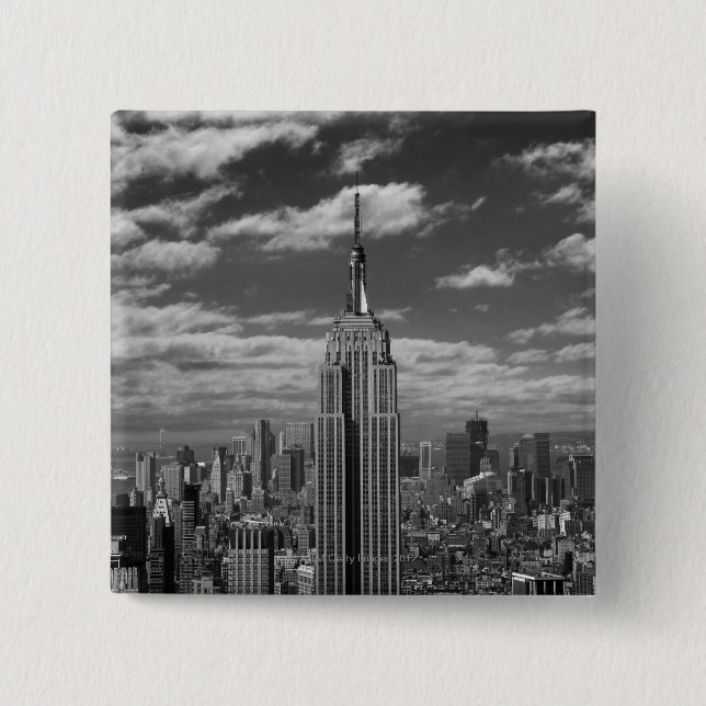 Schwarz-Weiß-Landschaft New Yorks Skyline Button (Vorderseite)