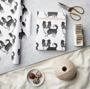 Schwarz-Weiß-Langcoat-Chihuahua-Hundemuster Geschenkpapier