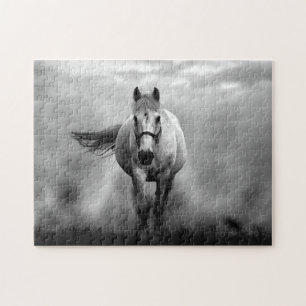 Schwarz Weiß Laufendes Pferd Freiheit Puzzle