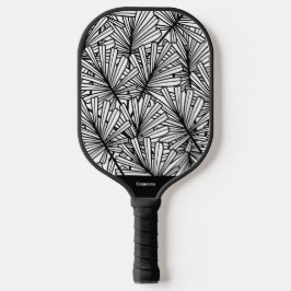 Schwarz-Weiß-Leaf-Muster Modernes Monogramm Pickleball Schläger