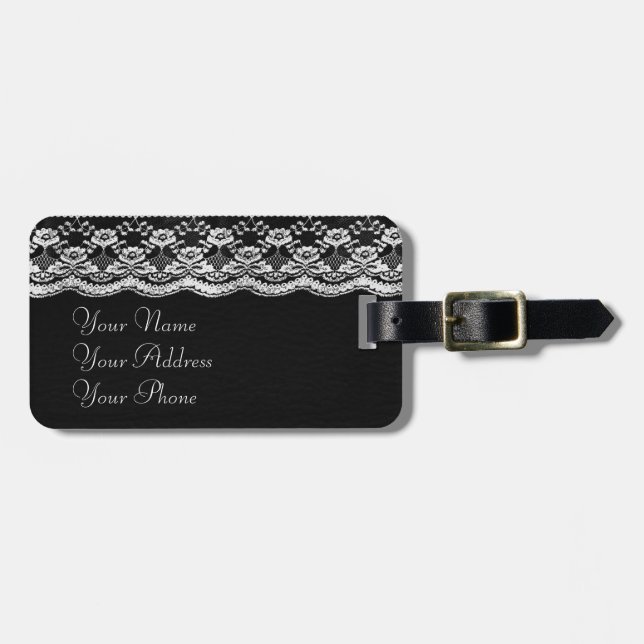 Schwarz-Weiß-Leder und Lace Gepäckanhänger (Vorderseite horizontal)