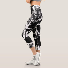 Schwarz-Weiß-Leggings mit Graffiti-Printmedien Capri Leggings