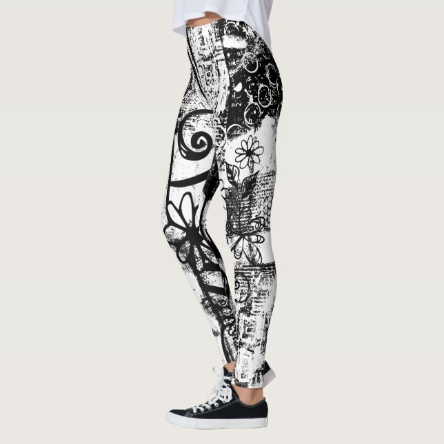 Schwarz-Weiß-Leggings mit Graffiti-Printmedien Leggings (Links)