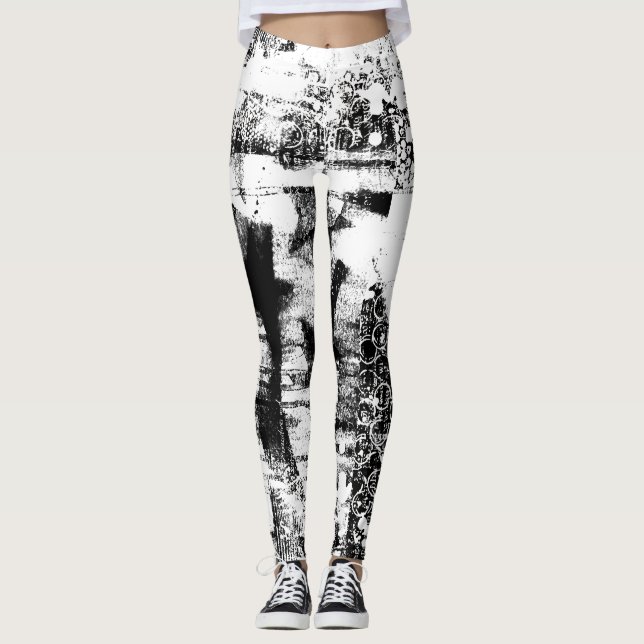 Schwarz-Weiß-Leggings mit Graffiti-Printmedien Leggings (Vorderseite)