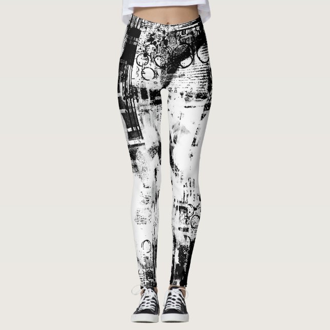 Schwarz-Weiß-Leggings mit Graffiti-Printmedien Leggings (Vorderseite)