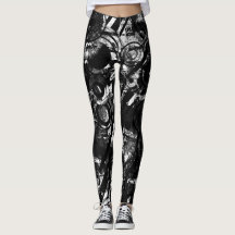 Schwarz-Weiß-Leggings mit Graffiti-Printmedien