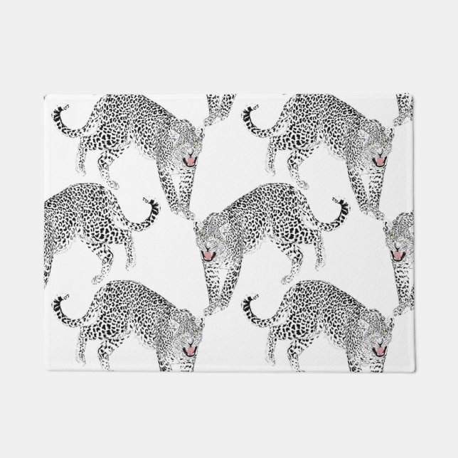 Schwarz-weiß Leopard Fußmatte (Vorderseite)