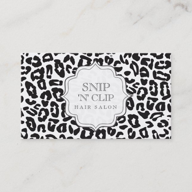 Schwarz-Weiß-Leopard Print Hair Stylist Cards Terminkarte (Vorderseite)