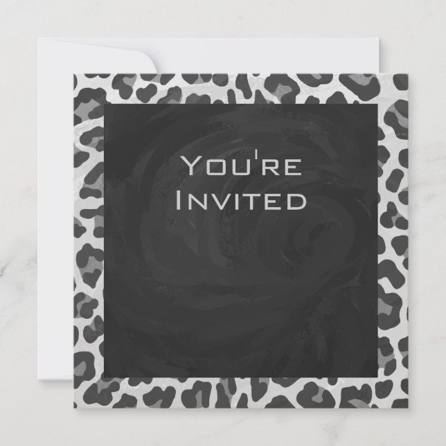 Schwarz-Weiß-Leopard-Printwerbung für Monogramm Einladung (Vorderseite)