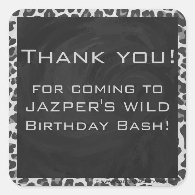 Schwarz-Weiß-Leopard-Printwerbung für Monogramm Quadratischer Aufkleber (Vorderseite)