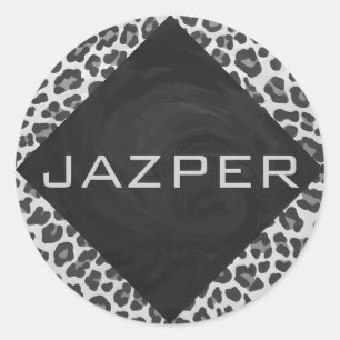 Schwarz-Weiß-Leopard-Printwerbung für Monogramm Runder Aufkleber