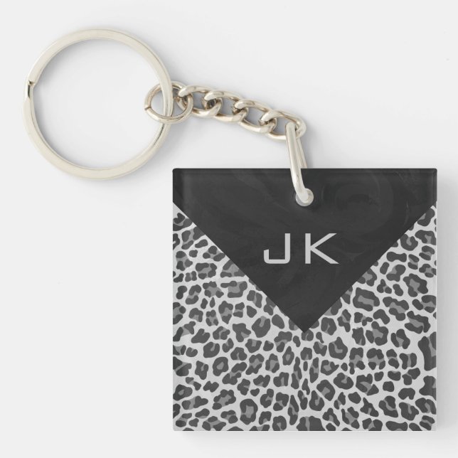 Schwarz-Weiß-Leopard-Printwerbung für Monogramm Schlüsselanhänger (Vorderseite)