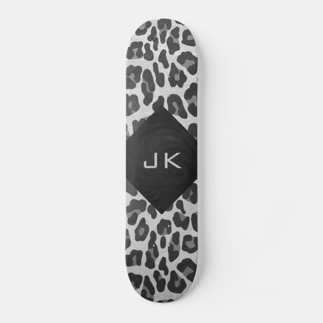 Schwarz-Weiß-Leopard-Printwerbung für Monogramm Skateboard (Vorderseite)