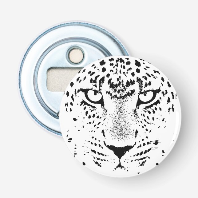 Schwarz-Weiß-Leoparden Flaschenöffner (Vorderseite)