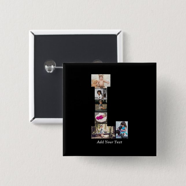Schwarz-Weiß-Letter-L-FotoCollage Button (Vorne & Hinten)