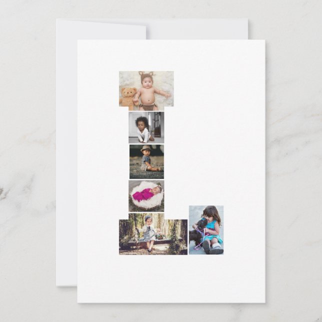 Schwarz-Weiß-Letter-L-FotoCollage Feiertagskarte (Vorderseite)