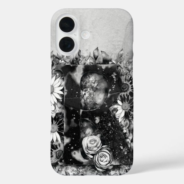 Schwarz-Weiß-Letter R-Trippy-Floral-Farbe Case-Mate iPhone Hülle (Rückseite)