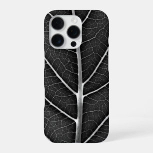 Schwarz-weiß leuchtendes Blatt Nahaufnahme iPhone 16 Pro Hülle