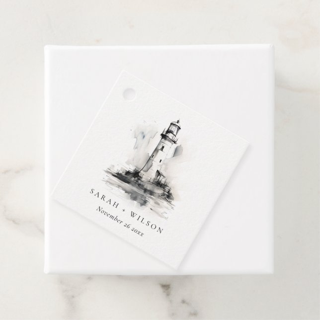 Schwarz-Weiß-Leuchtturm-Hochzeit Geschenkanhänger (Beispiel)