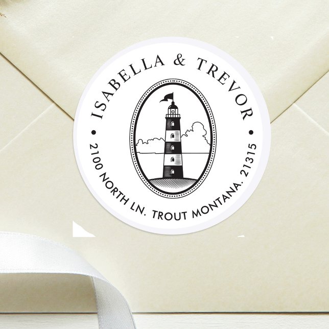 Schwarz-Weiß-Leuchtturm | Nautische Fragestellung Runder Aufkleber (Von Creator hochgeladen)