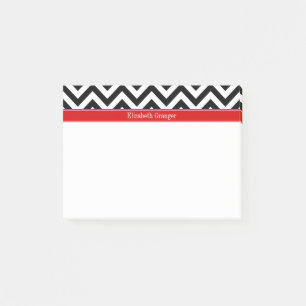 Schwarz Weiß LG Chevron Rot Name Monogramm Post-it Klebezettel