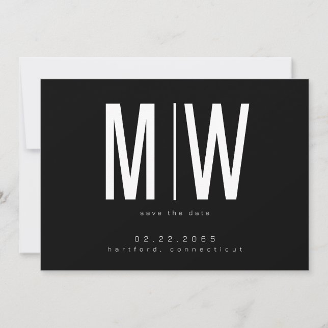 Schwarz-Weiß-Lg. Monogram Wedding Save the Date (Vorderseite)