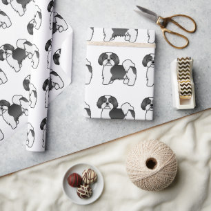 Schwarz-Weiß-Lhasa-Apso-Cartoon-Hund-Muster Geschenkpapier