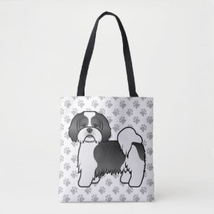 Schwarz-weiß-Lhasa-Apso-Cartoon-Hund & Pfoten