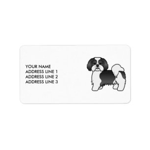 Schwarz-Weiß-Lhasa-Apso-Hund und benutzerdefiniert Adressaufkleber