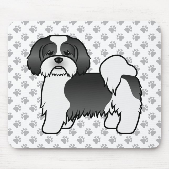 Schwarz-Weiß Lhasa Apso Niedlicher Cartoon Dog Mousepad (Vorne)