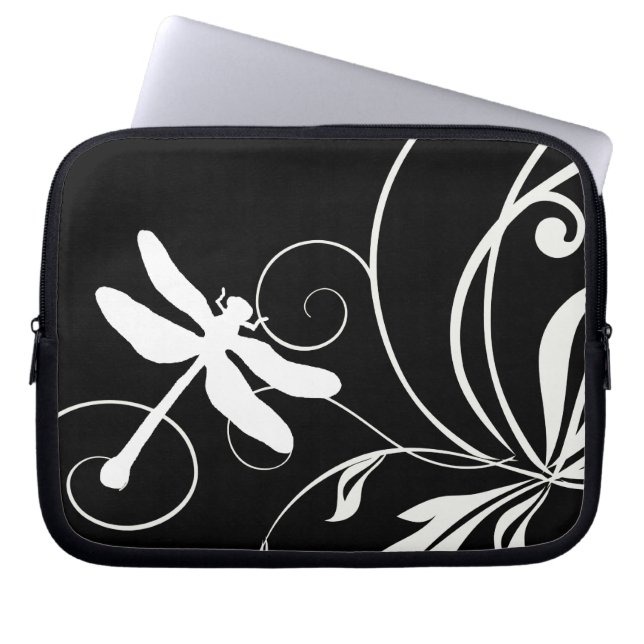 Schwarz-Weiß-Libelle Laptopschutzhülle (Vorderseite)