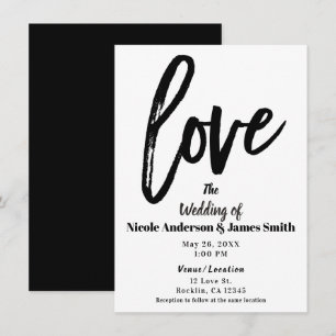 Schwarz-Weiß-LIEBE Moderne Bürstenschrift Hochzeit Einladung