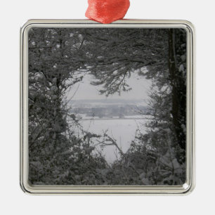 Schwarz-Weiß-Liebe Schnee Herzstück Foto Weihnacht Ornament Aus Metall