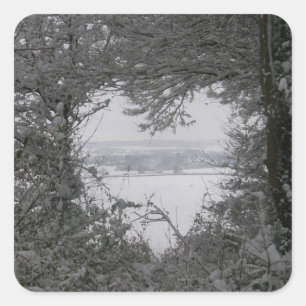 Schwarz-Weiß-Liebe Schnee Herzstück Foto Weihnacht Quadratischer Aufkleber
