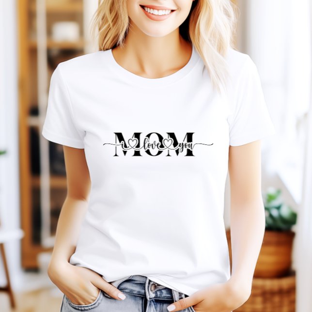 Schwarz-Weiß-Liebe Sie Mama drucken T-Shirt (Black and White Love You Mom Print T-Shirt)