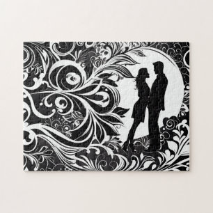 Schwarz-Weiß-Liebe: Silhouette Couple in einem Kus Puzzle