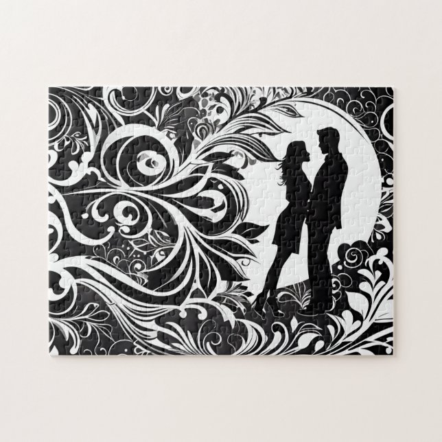 Schwarz-Weiß-Liebe: Silhouette Couple in einem Kus Puzzle (Horizontal)