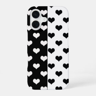 Schwarz-Weiß-Liebesherzmuster iPhone 16 Hülle