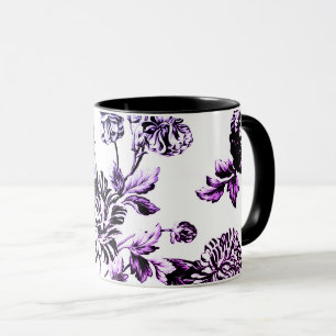 Schwarz Weiß Lila Blau Vintage Blumen Toile Tasse