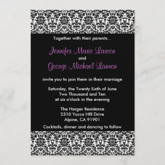 Schwarz/Weiß/Lila Damask Hochzeitseinladung Einladung