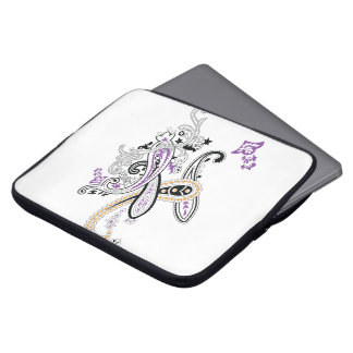 Schwarz Weiß Lila Orange Verzierte Paisley Laptopschutzhülle