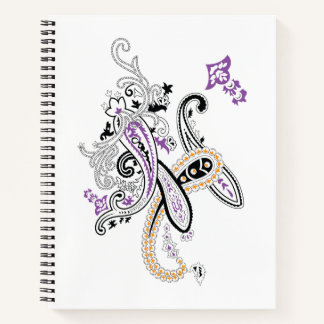Schwarz Weiß Lila Orange Verzierte Paisley Notizbuch